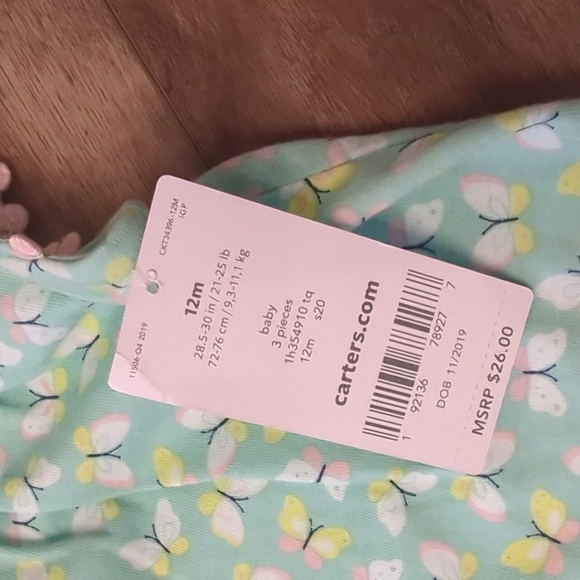 NWT Carter's Baby Girl Flutter Sleeve Butterfly Top & Bloomer Shorts, 12 Months - Picture 11 of 12